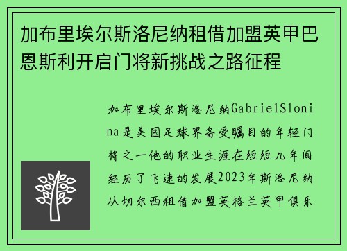 加布里埃尔斯洛尼纳租借加盟英甲巴恩斯利开启门将新挑战之路征程 加布里埃尔斯洛尼纳租借加盟英甲巴恩斯利开启门将新挑战之路征程